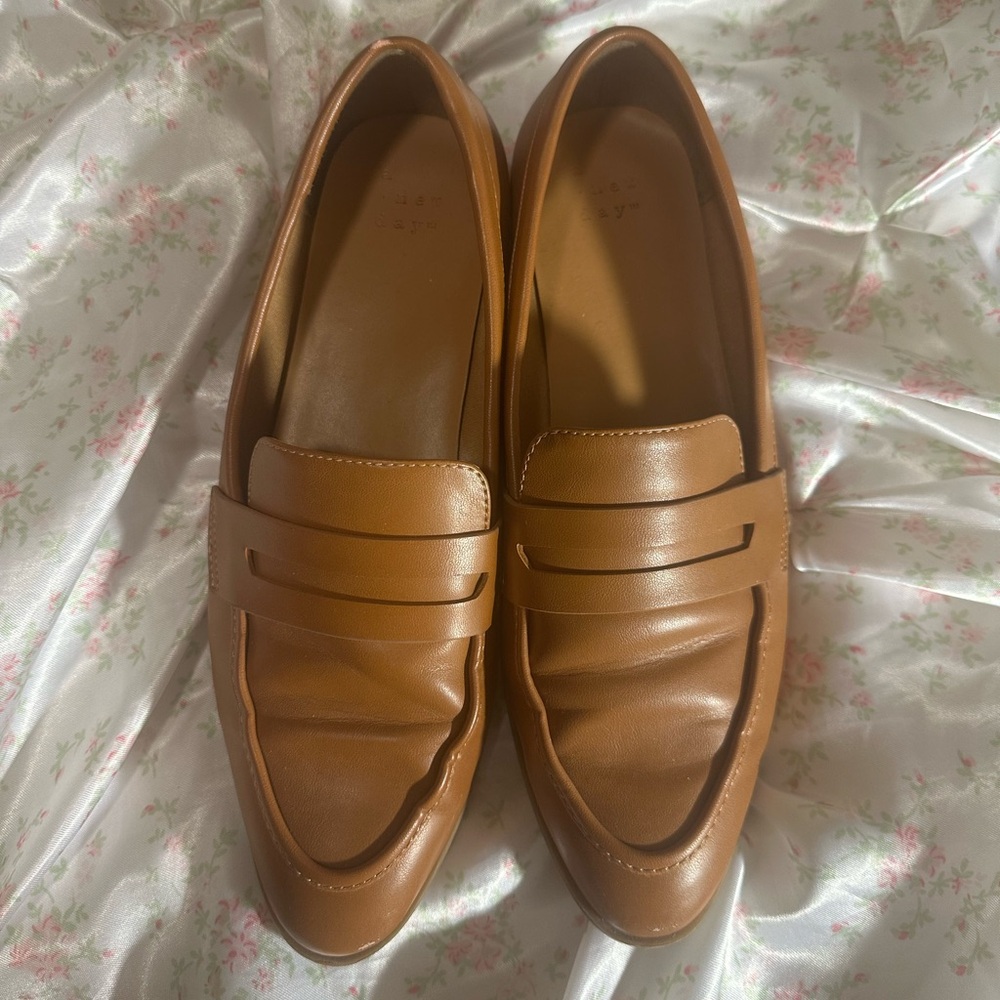 a new day Brown Leather Clover Cognac Loafers